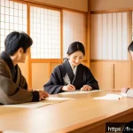 야마자키 켄토 팬클럽 이름 - A serene and warm Japanese fan club gathering scene in a modern community hall, featuring diverse fa...